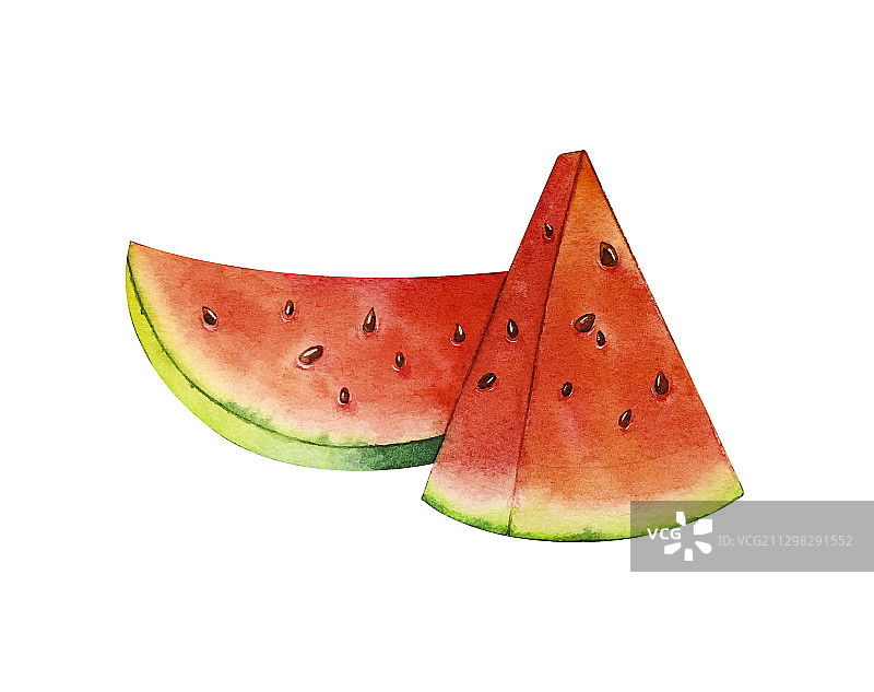 西瓜切片手绘水彩插画图片素材