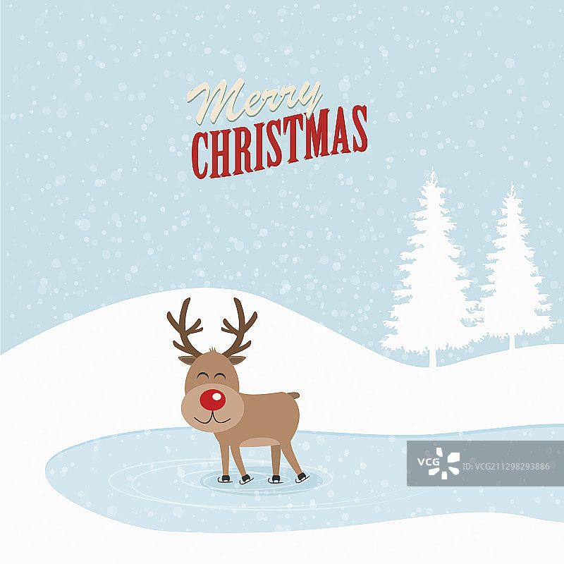 雪地背景上的溜冰驯鹿图片素材