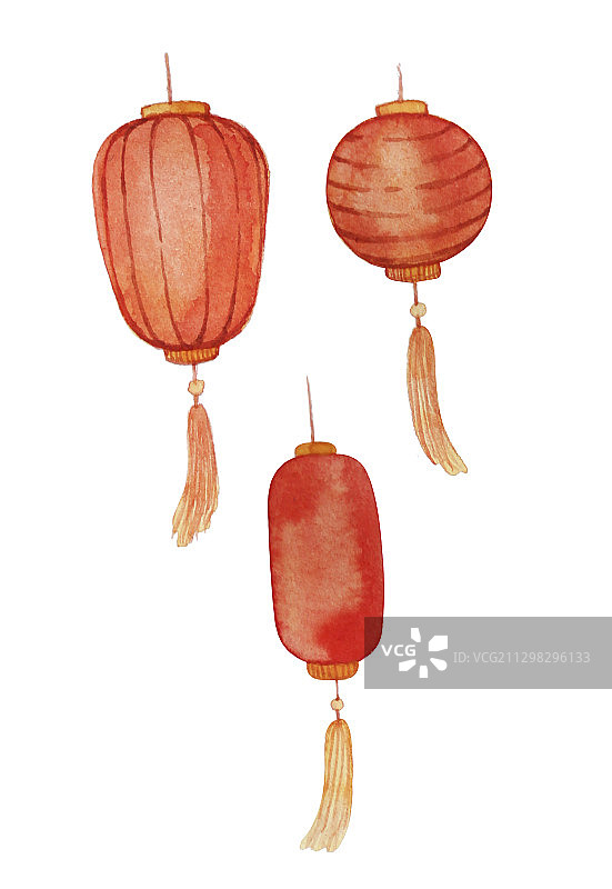 灯笼手绘水彩插画图片素材