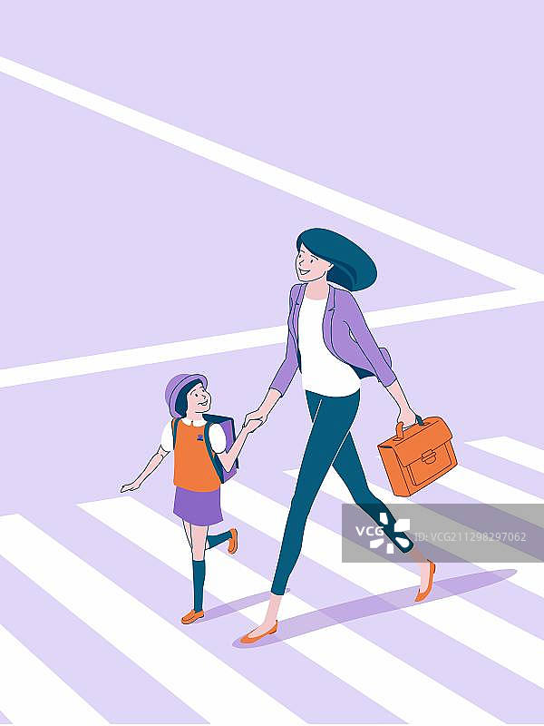 年轻母亲接受孩子上学路上矢量图图片素材