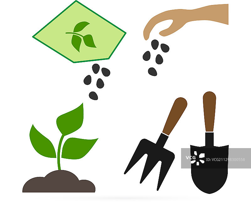 白色背景上的园艺图标涂鸦图片素材