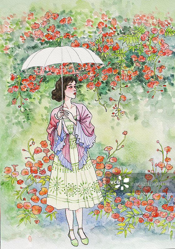 女孩人物水彩插画图片素材