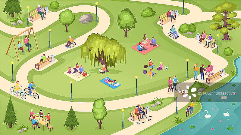 城市公园里休闲娱乐的家庭图片素材