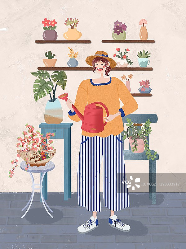 种花的女孩图片素材