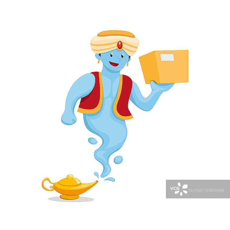带有魔法灯的精灵携带快递包裹图片素材