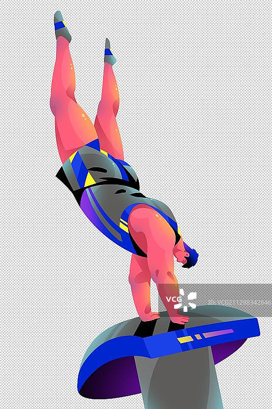 男运动员做体操跳马的插画图片素材