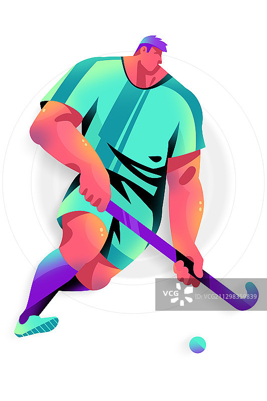 男子奔跑打曲棍球的插画图片素材