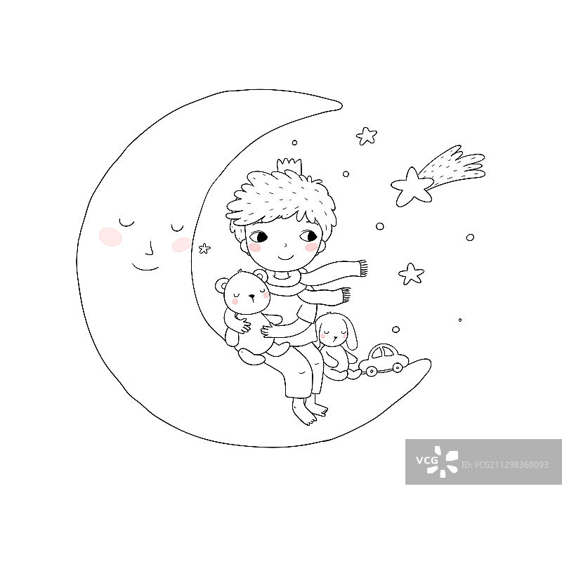 坐在月亮上的可爱小王子图片素材