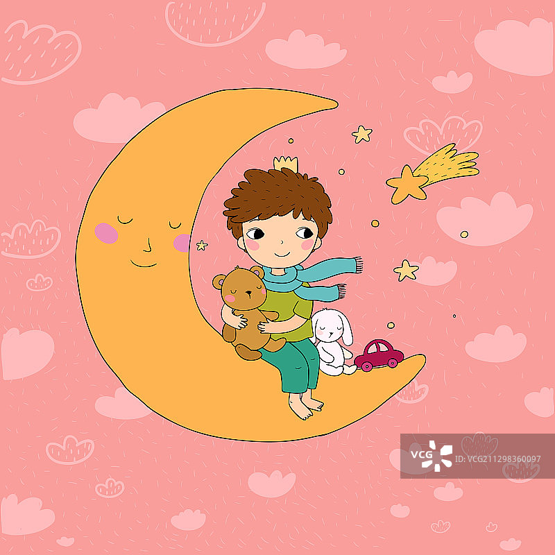 坐在月亮上的可爱小王子图片素材