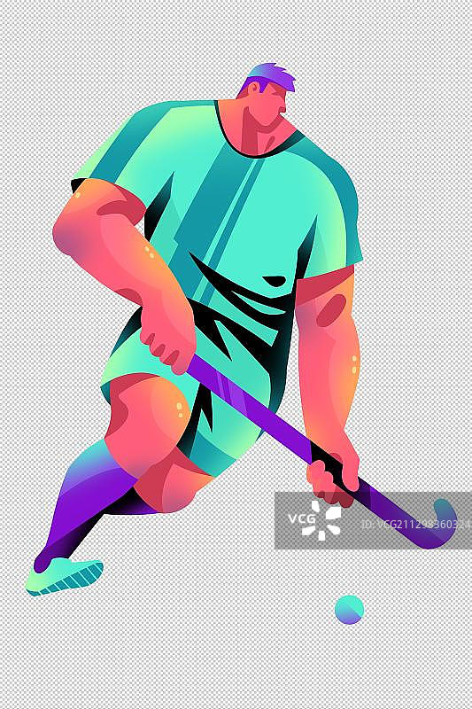 男子奔跑打曲棍球的插画图片素材