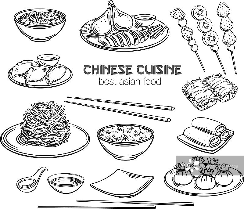 中式菜肴轮廓图标图片素材