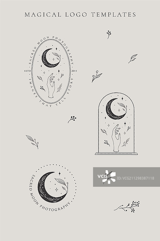 抽象月亮星星花卉标志合集图片素材