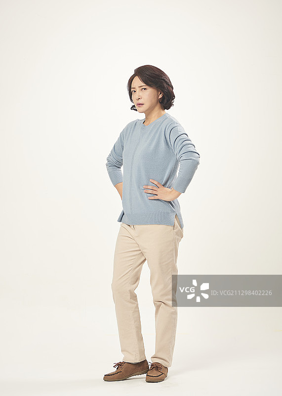 穿着毛衣双手叉腰的中年妇女图片素材