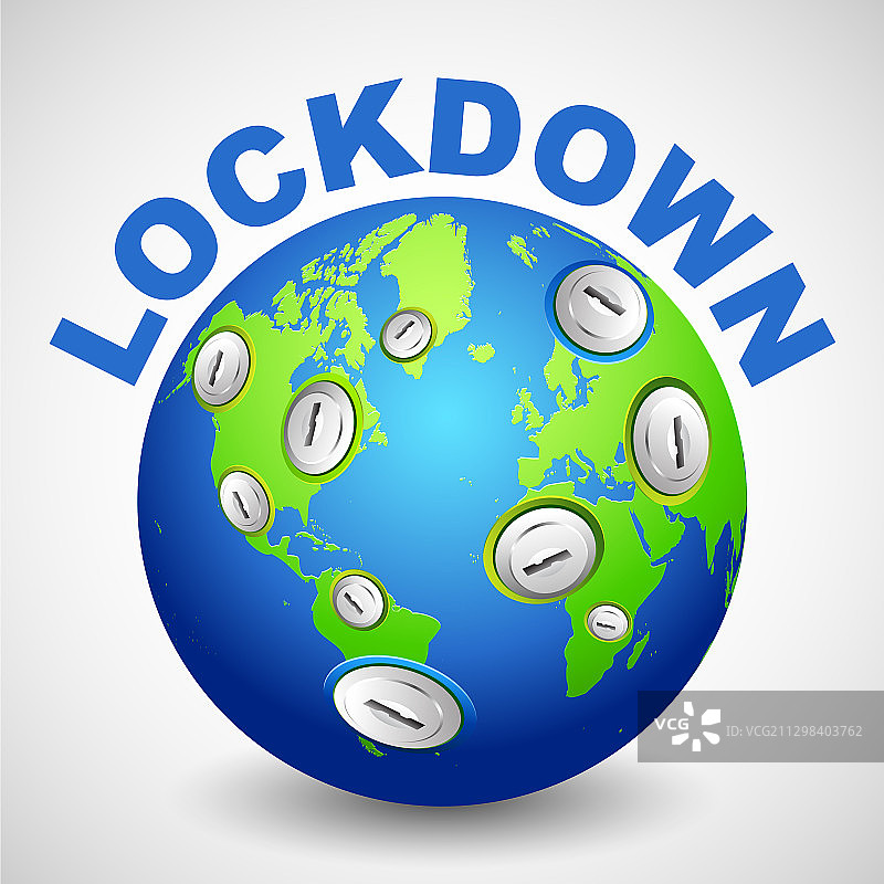 显示全球因致命原因封锁的地球仪上的锁图片素材