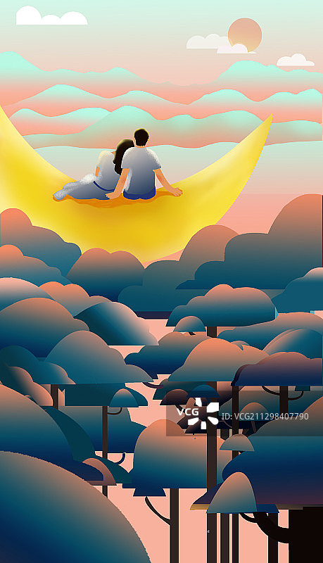 两个人 赏月 夕阳 情侣 看日出图片素材