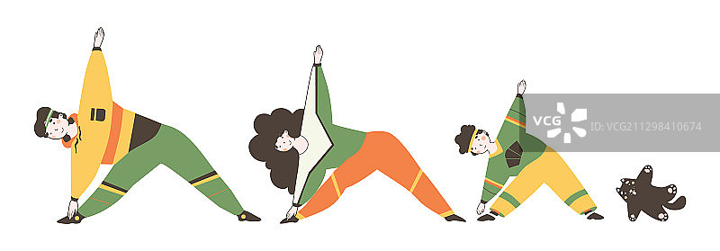 家庭健身卡通家庭时光图片素材