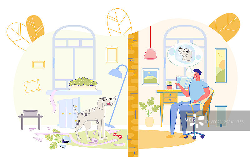 男人让邻居狗安静的卡通banner图片素材