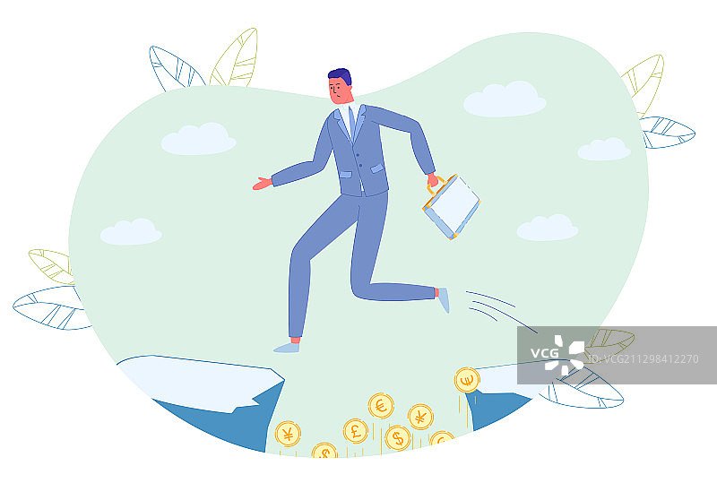 携带金钱跳跃岩石峡谷的商人图片素材