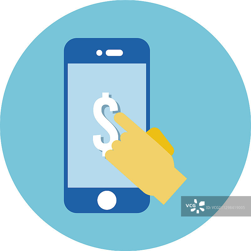 手触碰带有美元符号块的智能手机图片素材