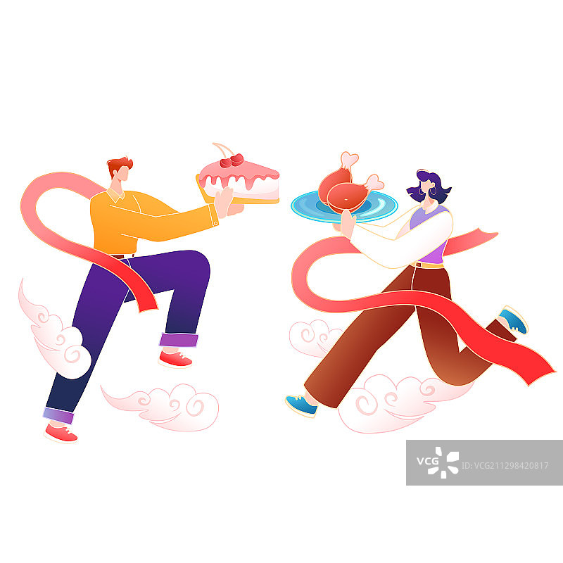 美食健康食品餐饮情侣家人亲子团圆外卖消费电商邀请好友矢量插画图片素材