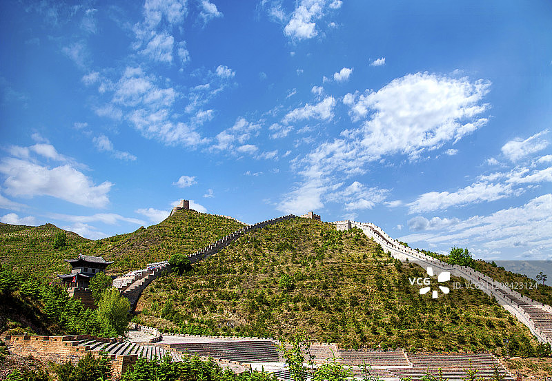 山西忻州市代县雁门关山间里的长城图片素材