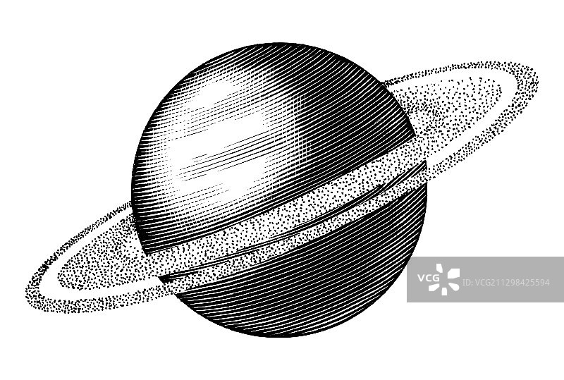 手绘复古风格黑白土星图片素材
