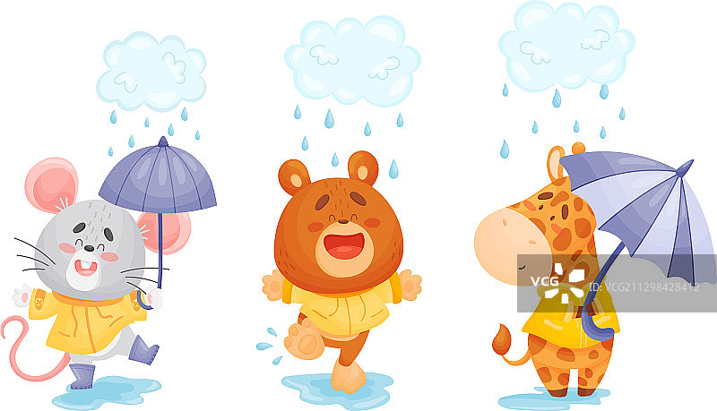 雨天穿外套的微笑动物图片素材