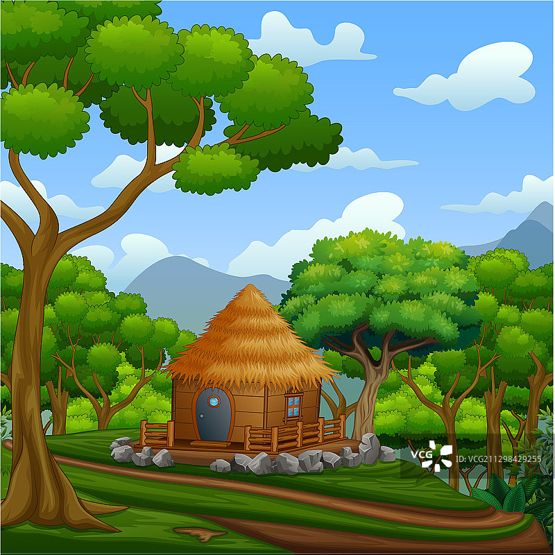 山丘上的木屋图片素材