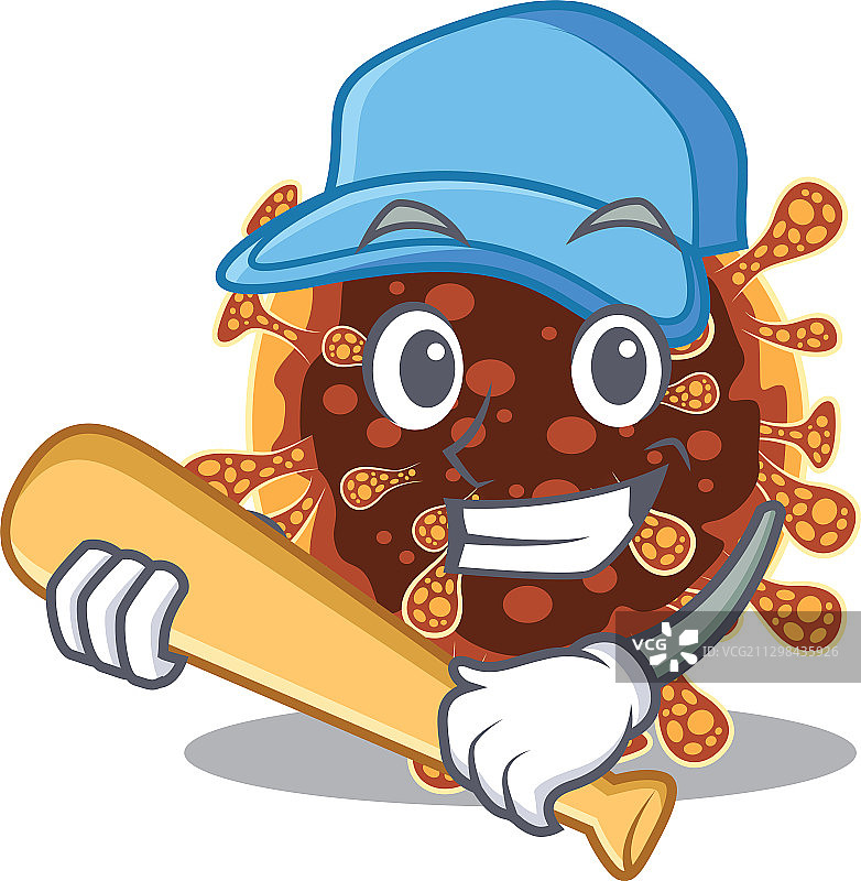 拿着棒球棍的伽马冠状病毒吉祥物图片素材