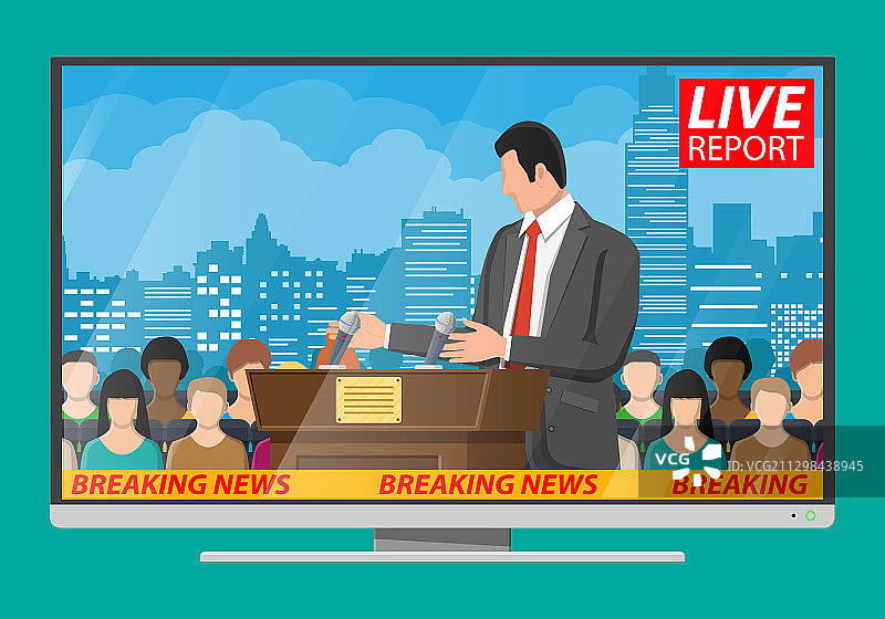 带有麦克风的棕色木制讲台图片素材