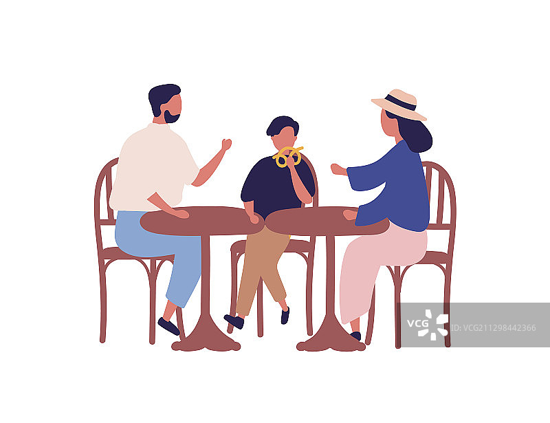 卡通家庭在自助餐厅的桌子旁图片素材