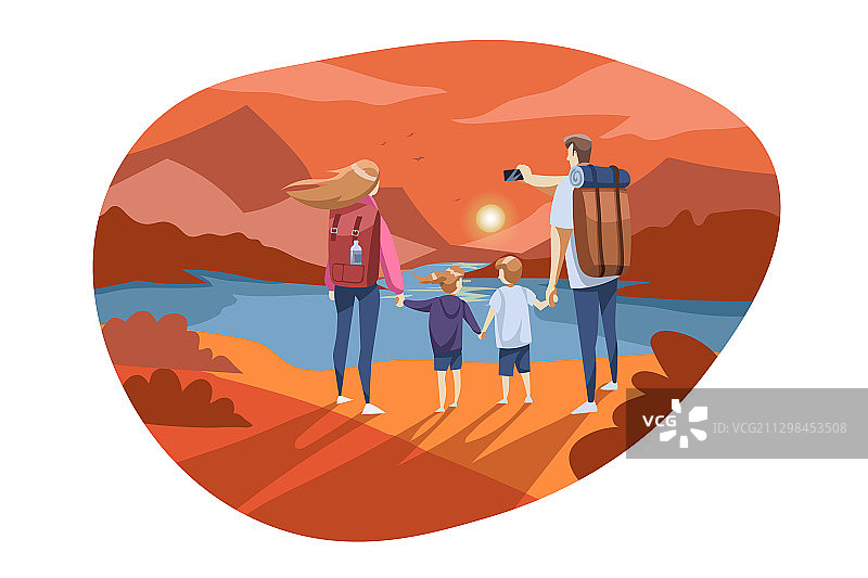 家庭旅游徒步概念图片素材