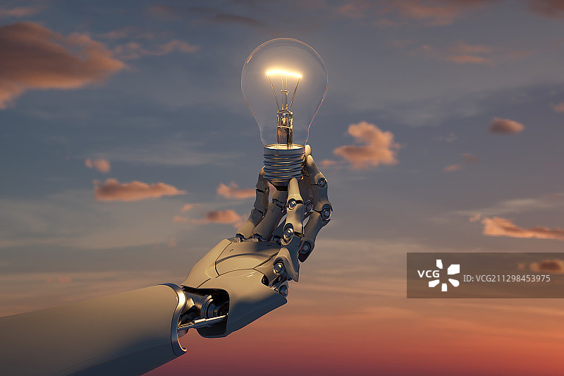 机器手臂_握住_发光_电灯泡图片素材