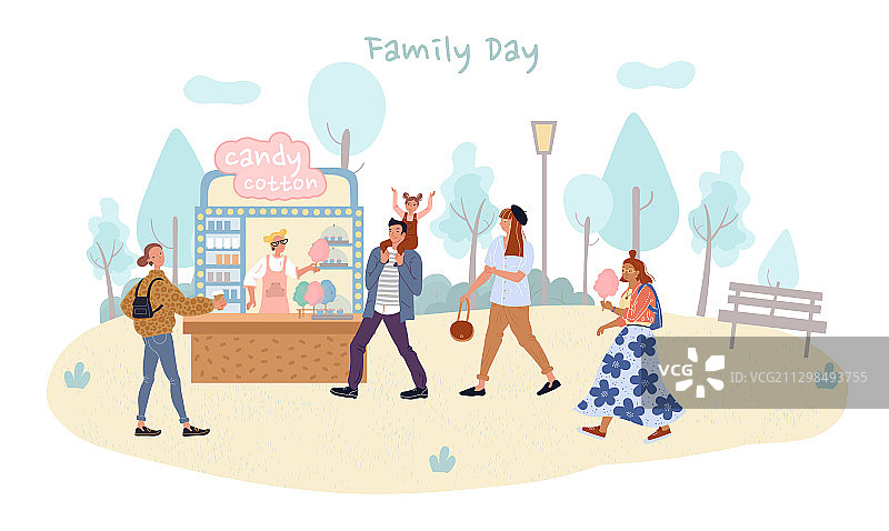 人们在公园街商店购买咖啡糖果棉花糖图片素材