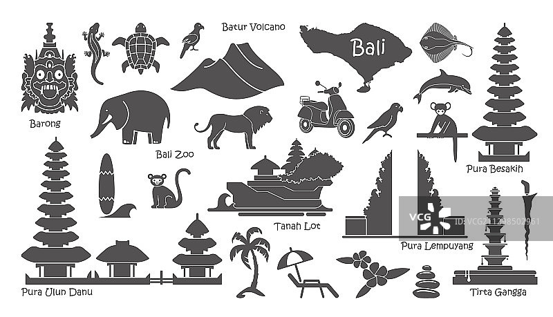 巴厘岛旅游景点扁平风格图标图片素材