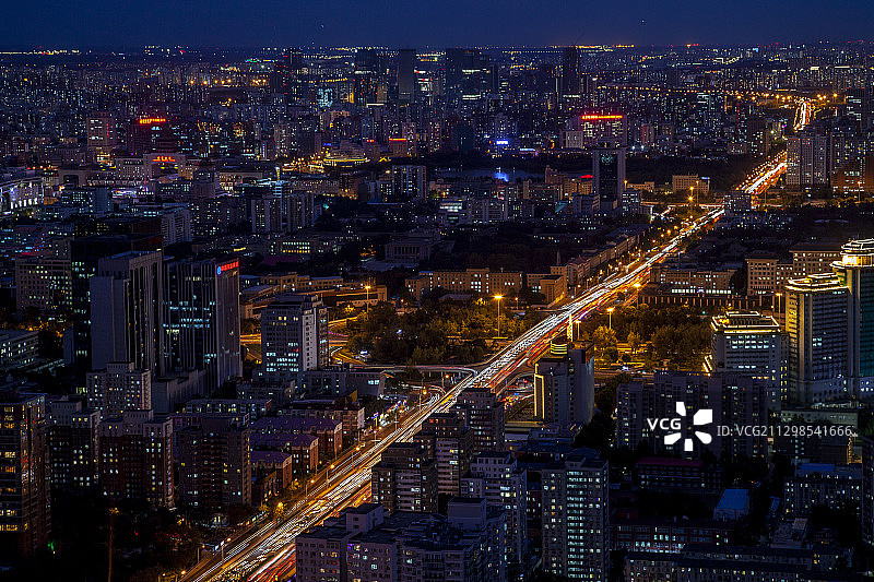 鸟瞰北京夜景灯火辉煌图片素材