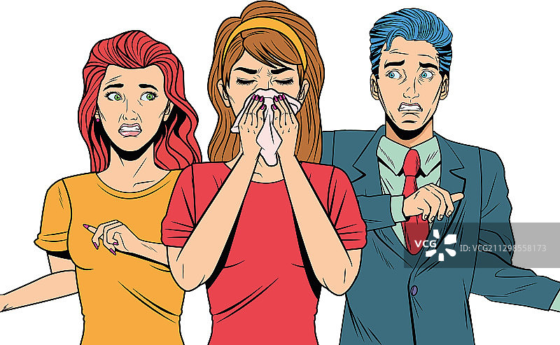 流鼻涕的女孩和商务人士（新冠病毒）图片素材