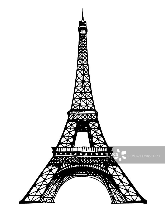 手绘巴黎著名法国埃菲尔铁塔图片素材