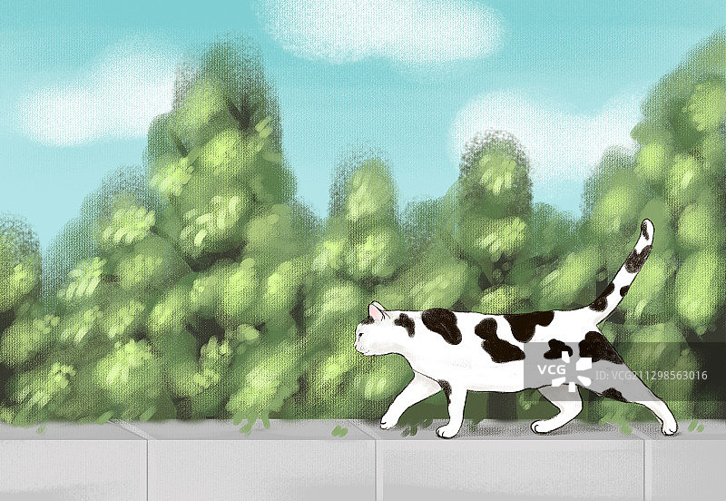 手绘板数位板绘画奶牛斑点猫咪插画绘制图片素材