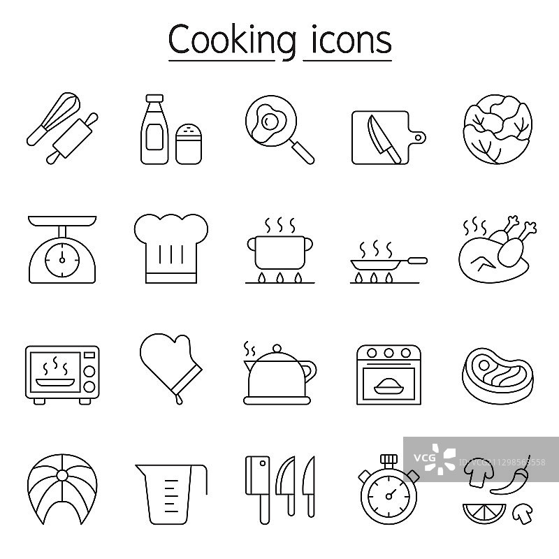 细线风格烹饪图标合集图片素材