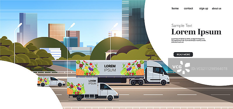 厢型车和带有有机物的半挂卡车图片素材