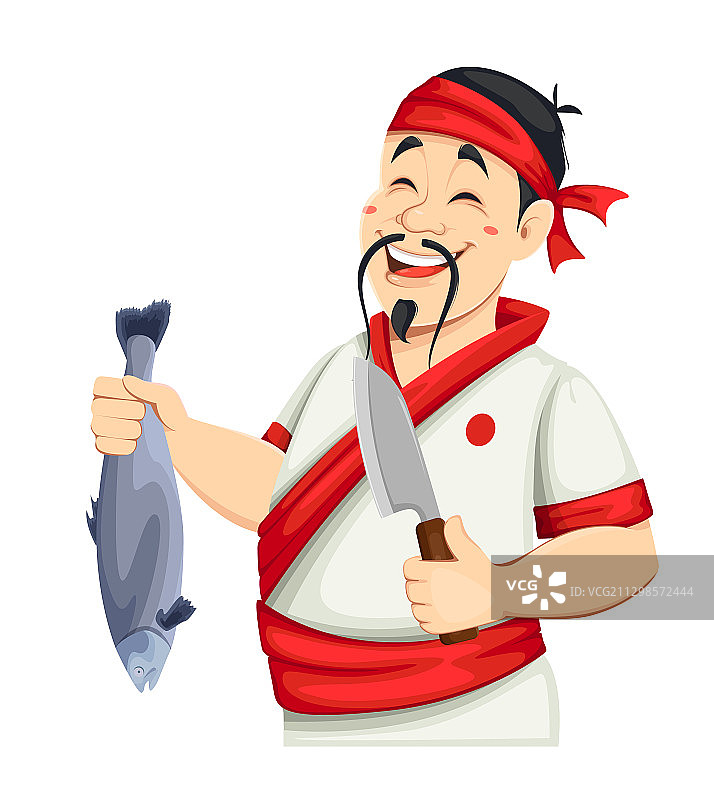 手持寿司的亚洲厨师图片素材