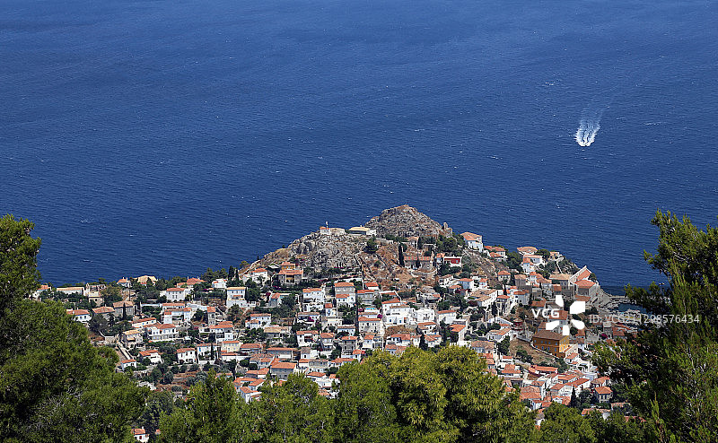 希腊海边的城镇景观俯视图图片素材