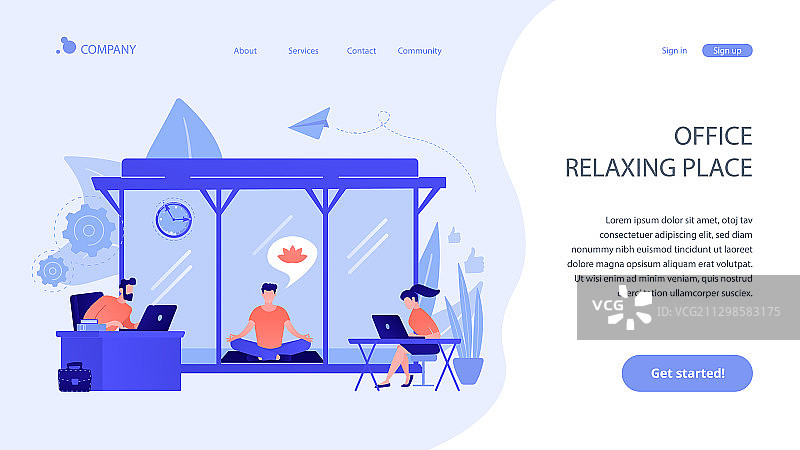 办公室冥想亭概念落地页图片素材