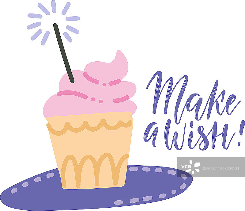 带有粉色奶油纸杯蛋糕的愿望卡片图片素材