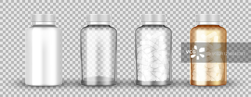 逼真的透明医疗橙色药丸瓶图片素材