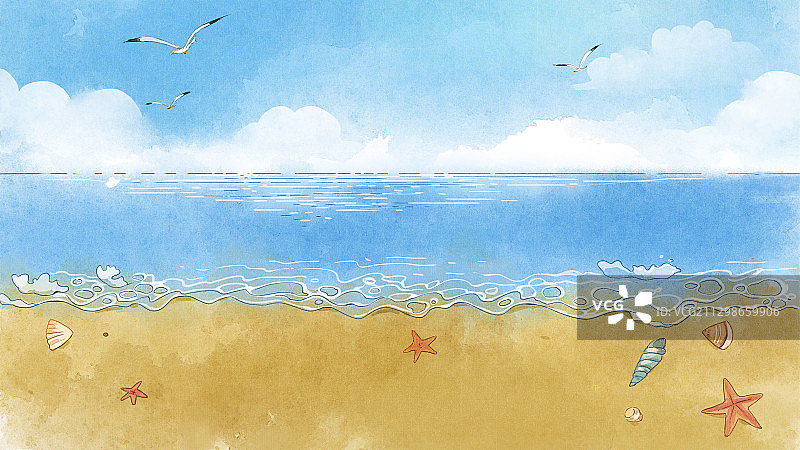 海边沙滩插画图片素材