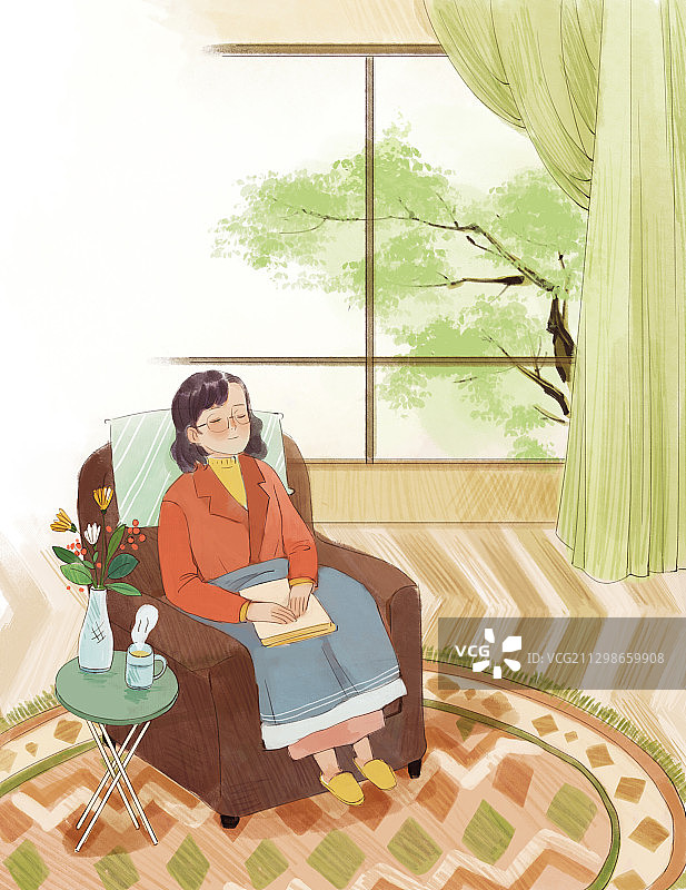 一个人的休息时间插画图片素材