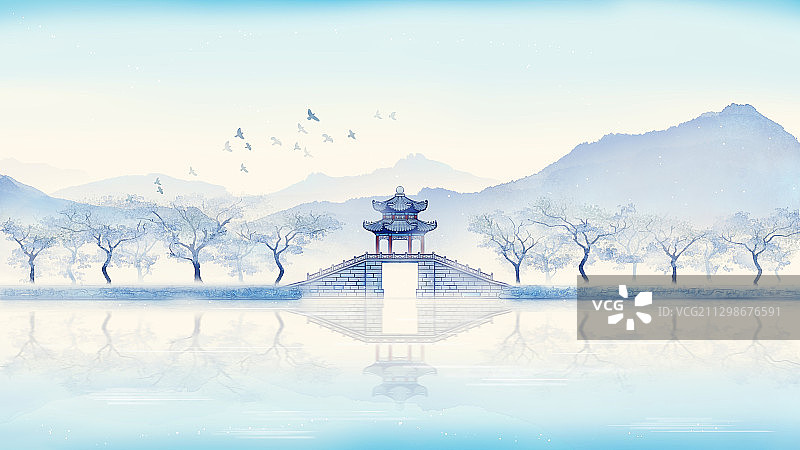 唯美白露节气水墨画图片素材