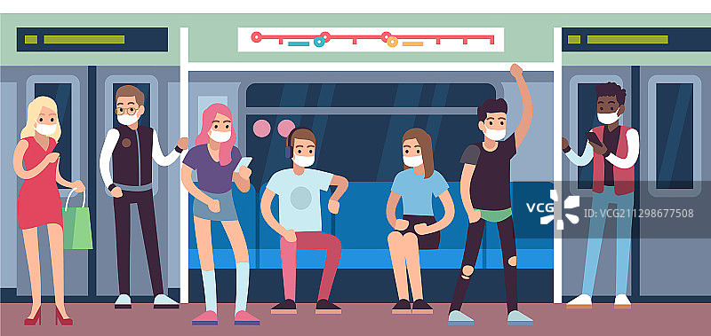 地铁里的戴口罩人群图片素材